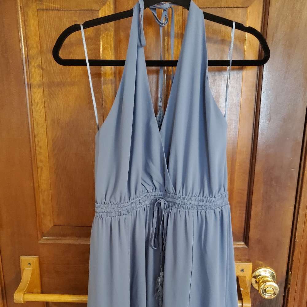 Slate Blue Backless Double Slit Maxi